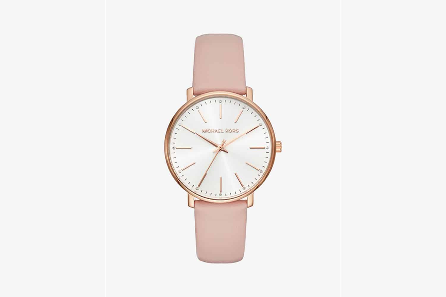 Michael-Kors-Pyper-Montre en cuir et en or rose